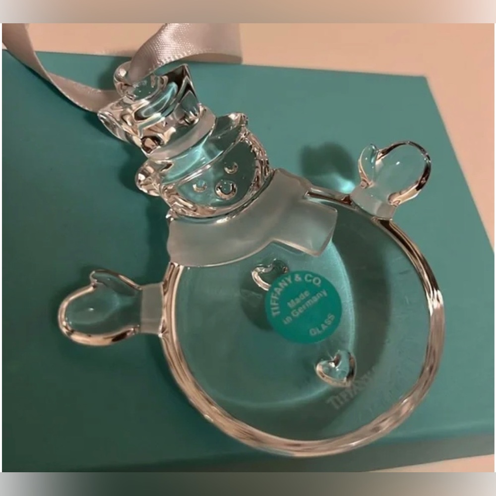 Tiffany & Co Snowman with Scarf Glass Crystal Christmas Ornament - Picture 2 of 2